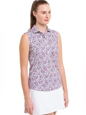ZERO RESTRICTION Tae Sleeveless Polo In Charm - XL Mardi Gras